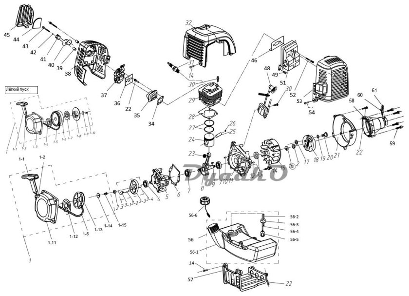 Триммер бензиновый Патриот 535 деталировка