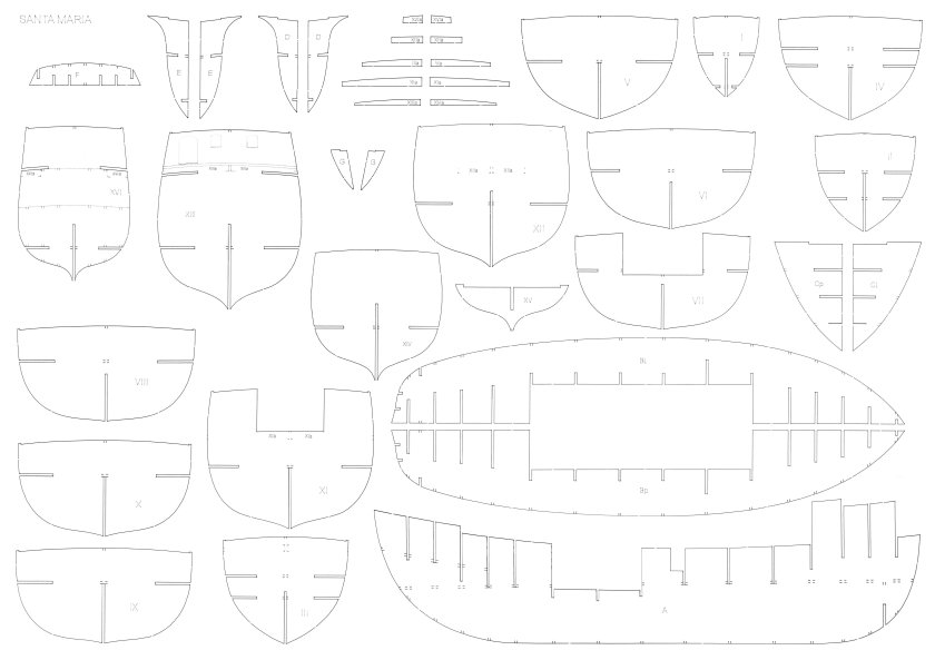 Чертеж шпангоутов парусного корабля