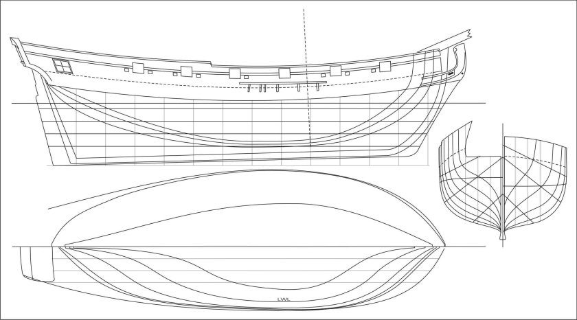 Чертеж шпангоутов парусного корабля