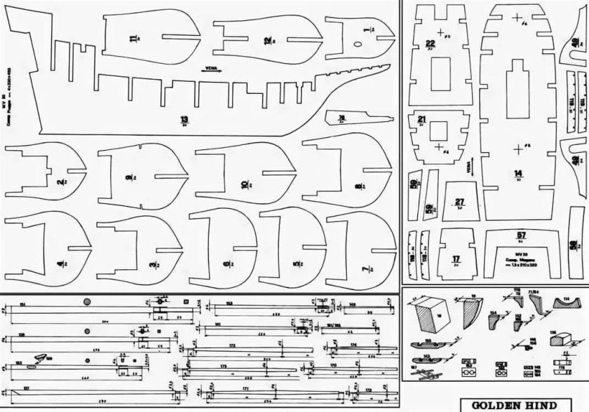 Чертежи модели парусника Золотая Лань