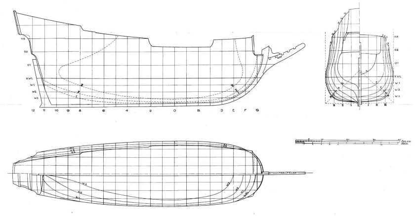 Чертеж шпангоутов парусного корабля