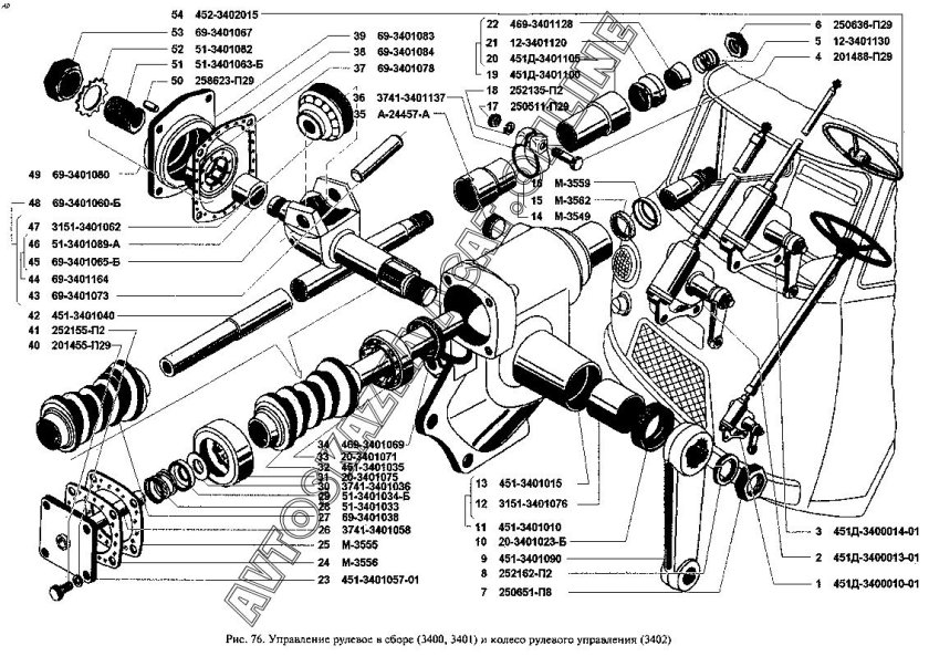 Рулевой механизм УАЗ 452 схема
