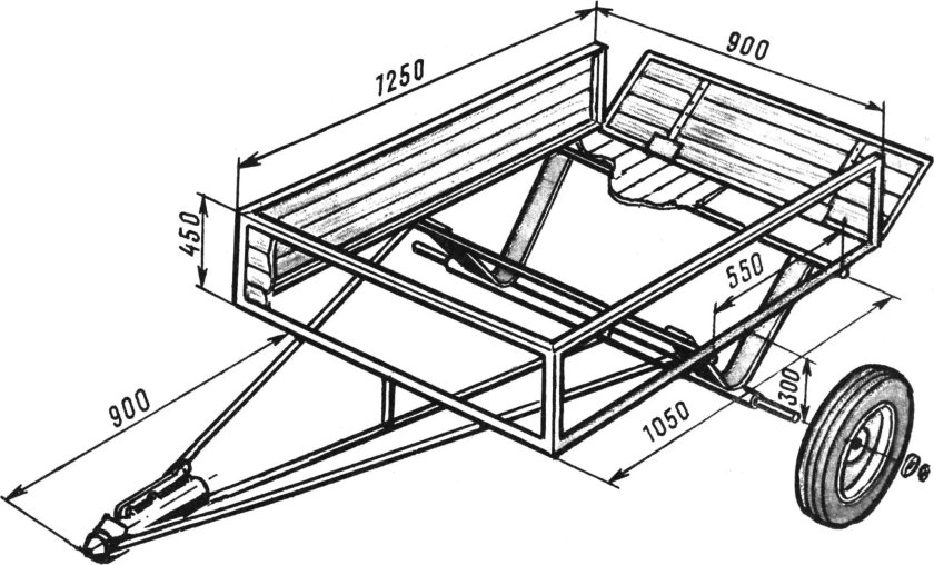 Прицеп для легкового автомобиля из балки ВАЗ 2109 чертеж своими