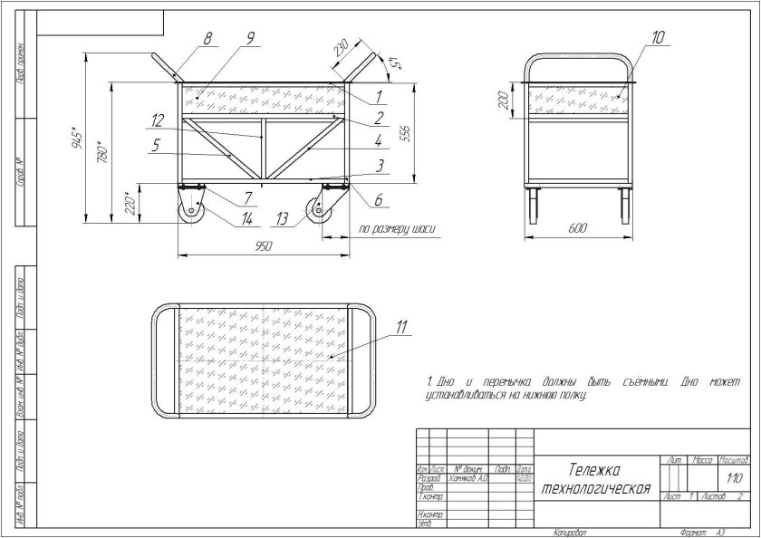 Тележка для полуавтомата чертеж с размерами