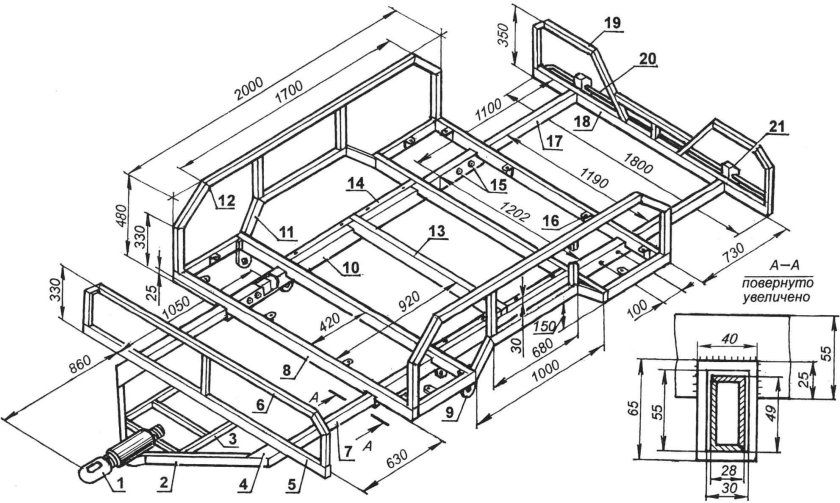 Чертеж прицепа рама МЗСА