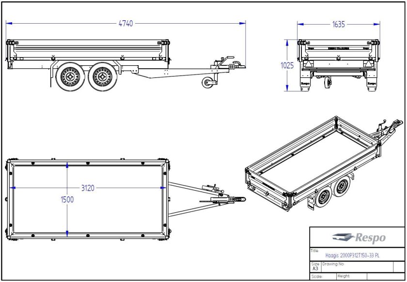 Чертеж прицепа МЗСА 3 метра