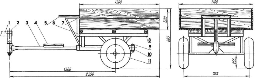 Чертёж прицепа для мотоблока с размерами из балки ВАЗ