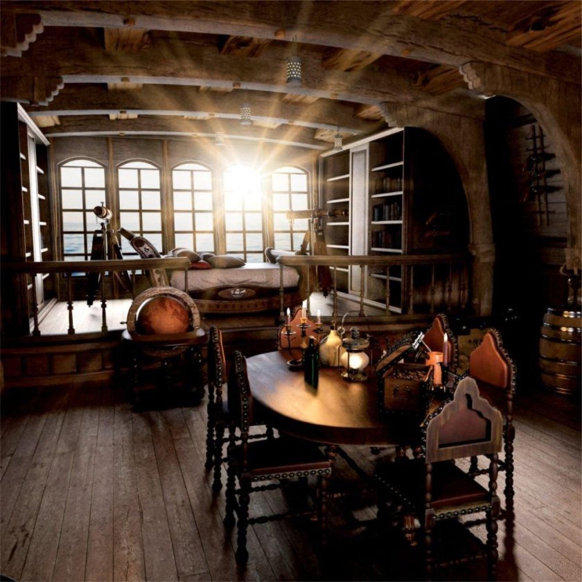 Капитанская каюта пиратского корабля 17в