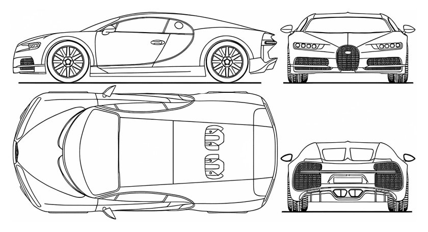 Bugatti Chiron чертеж