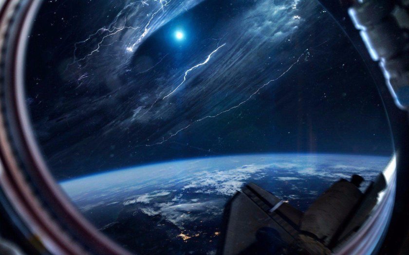 Вид из иллюминатора космического корабля