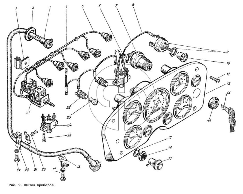 Схема панели приборов ГАЗ-53