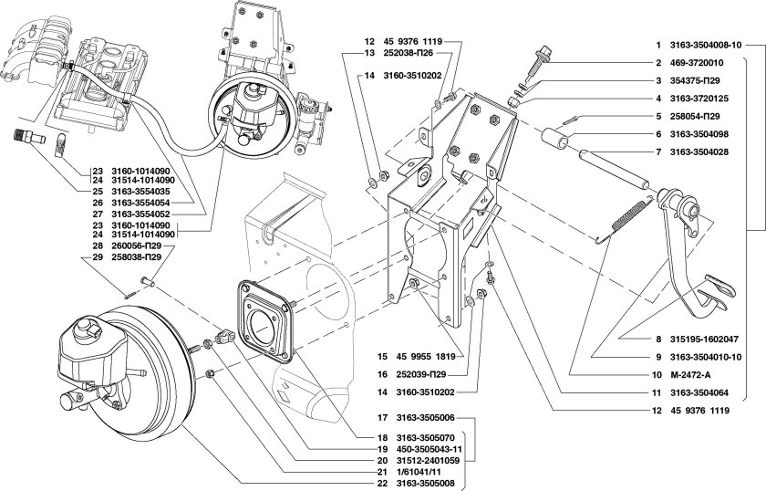 Схема тормозных трубок УАЗ Патриот
