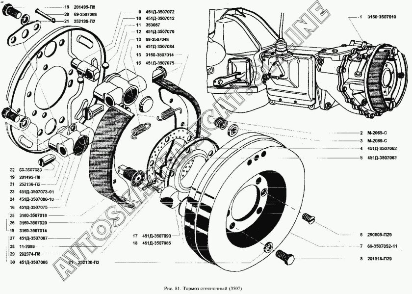 Стояночный тормоз УАЗ 452 схема