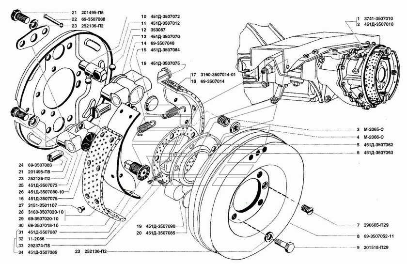 Стояночный тормоз УАЗ 452 схема