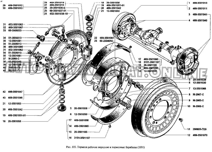 Передние тормоза УАЗ 469 схема