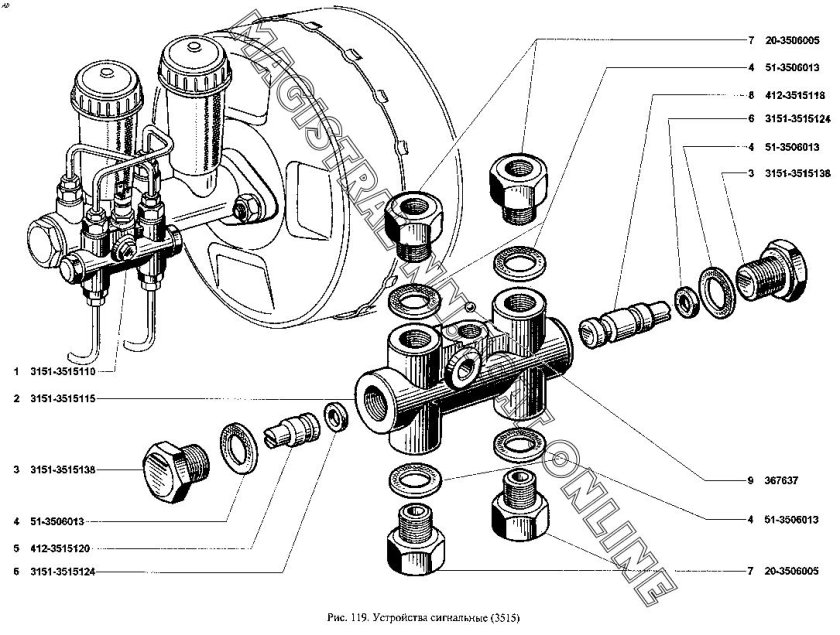 Главный тормозной цилиндр УАЗ 469 схема