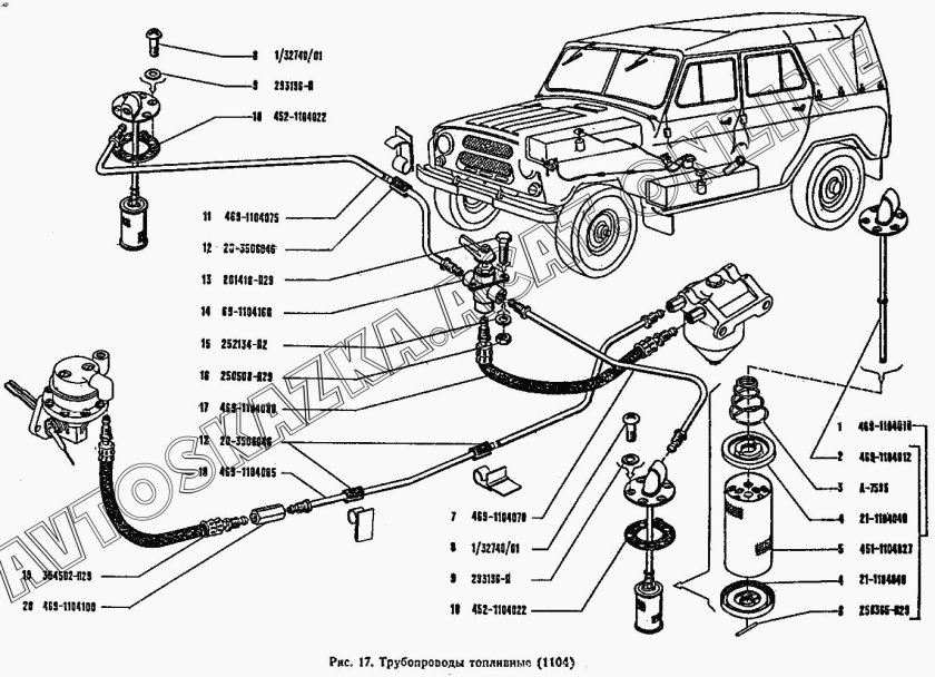 Топливные шланги УАЗ 469 схема
