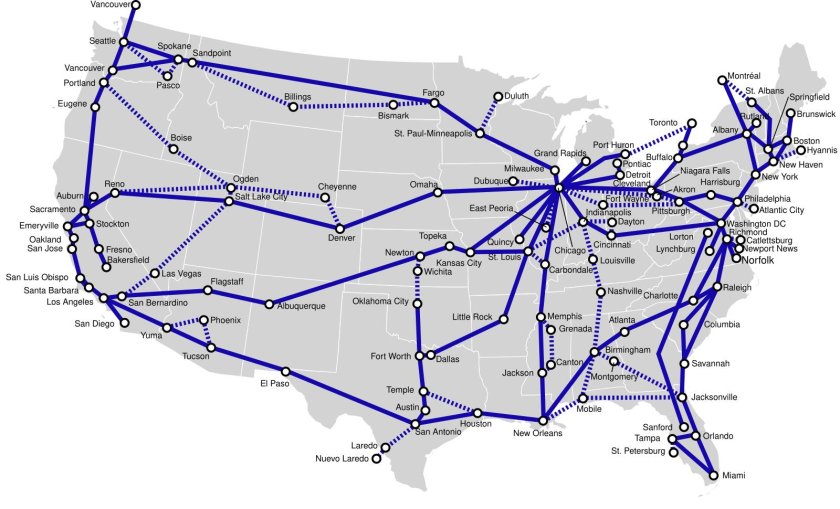 Карта железных дорог Америки