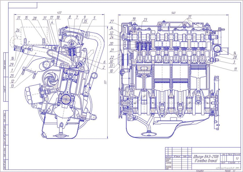 Чертёж блока двигателя ВАЗ 2106