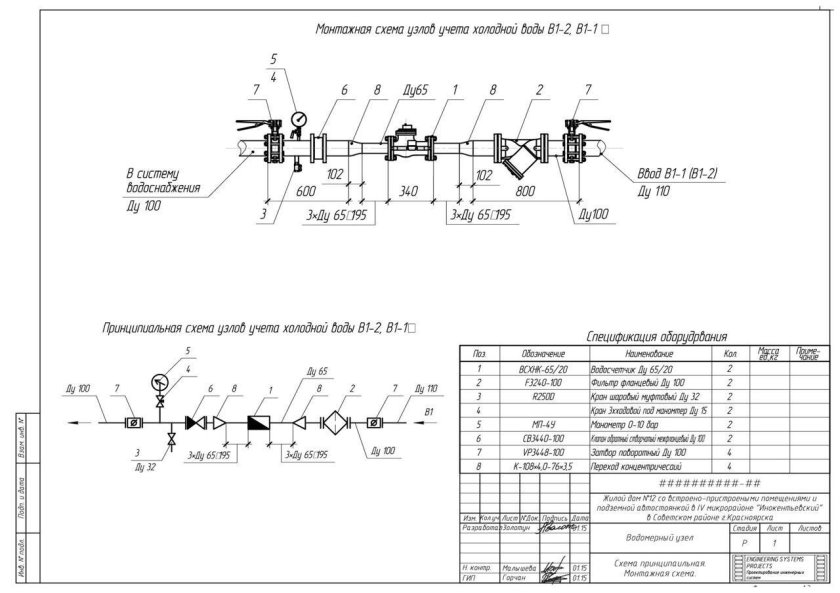 Монтажная схема прибора учета воды