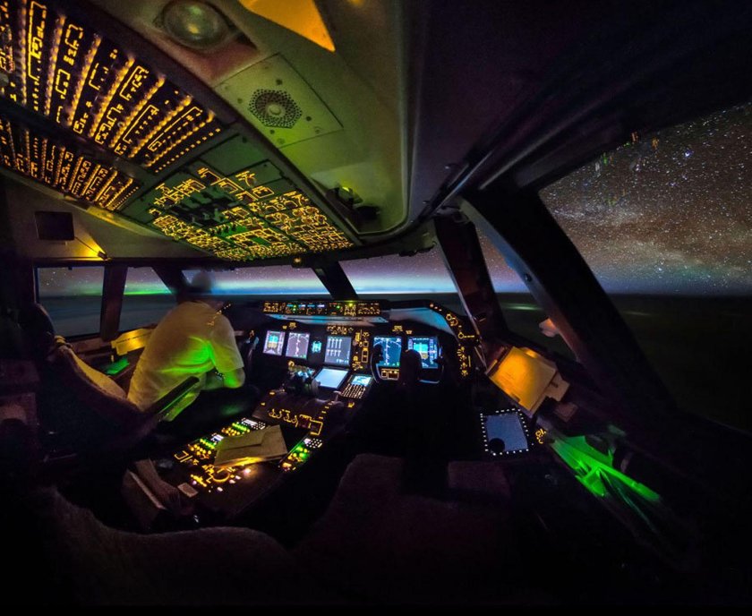 Взлёт Боинга 747 из кабины пилота