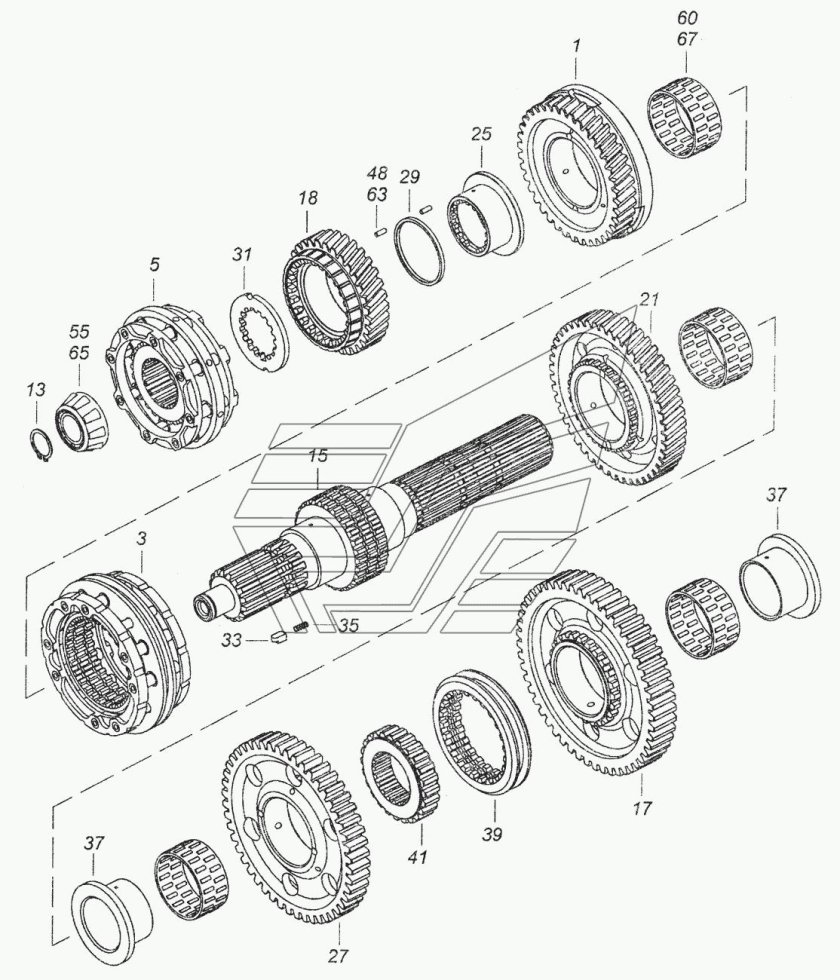 Вторичный вал КПП 154 КАМАЗ схема
