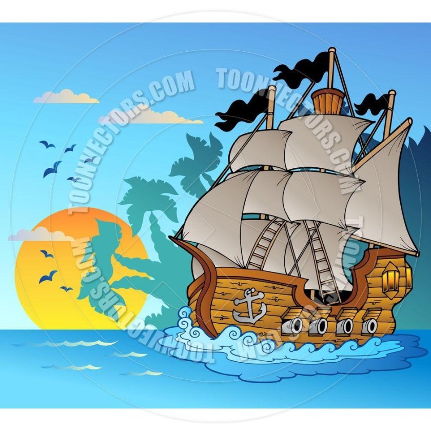 Корабль на фоне острова для детей