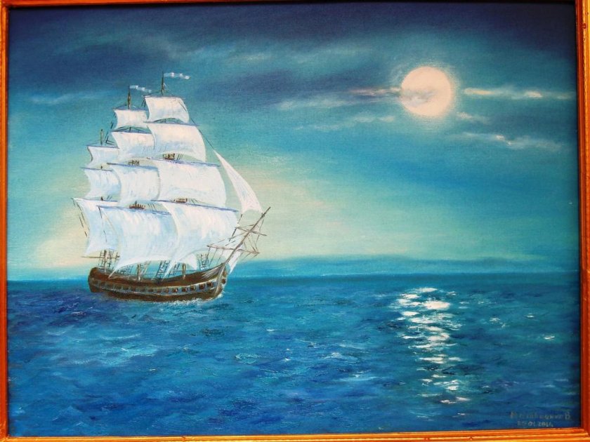 Морской пейзаж с кораблем