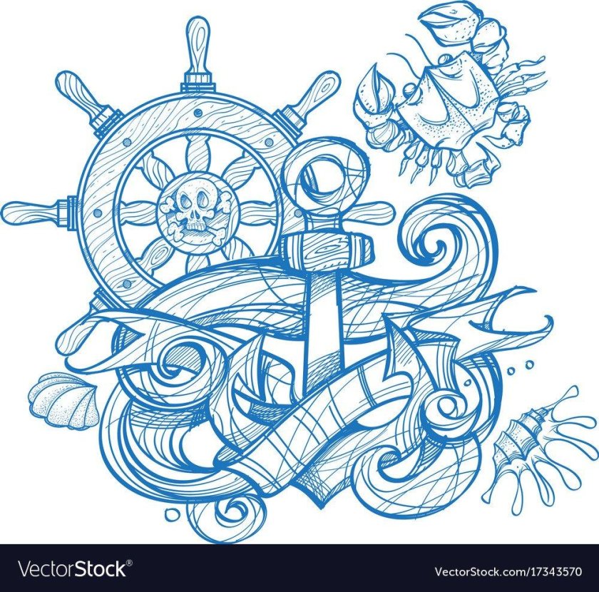 Штурвал корабля эскиз тату