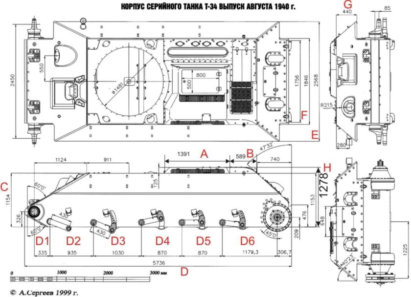 Чертеж корпуса танка т-34-85 с размерами