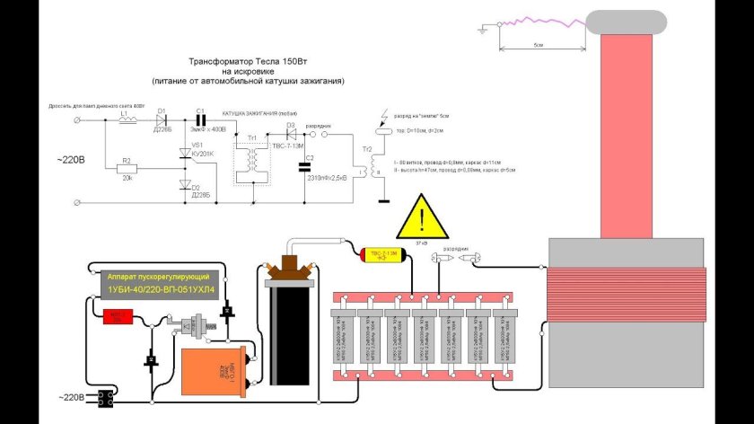 Схема мощного трансформатора Теслы