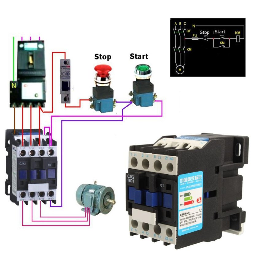 Схема подключения трехфазного двигателя на 380 через пускатель