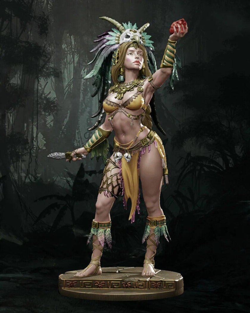 75mm Fantasy "Aztec Priestess with Bird" Resin Kit