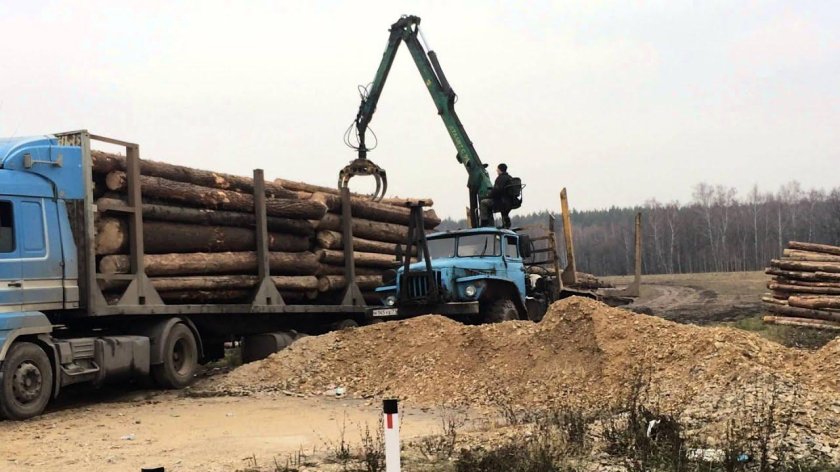 Погрузка лесовозом Урал