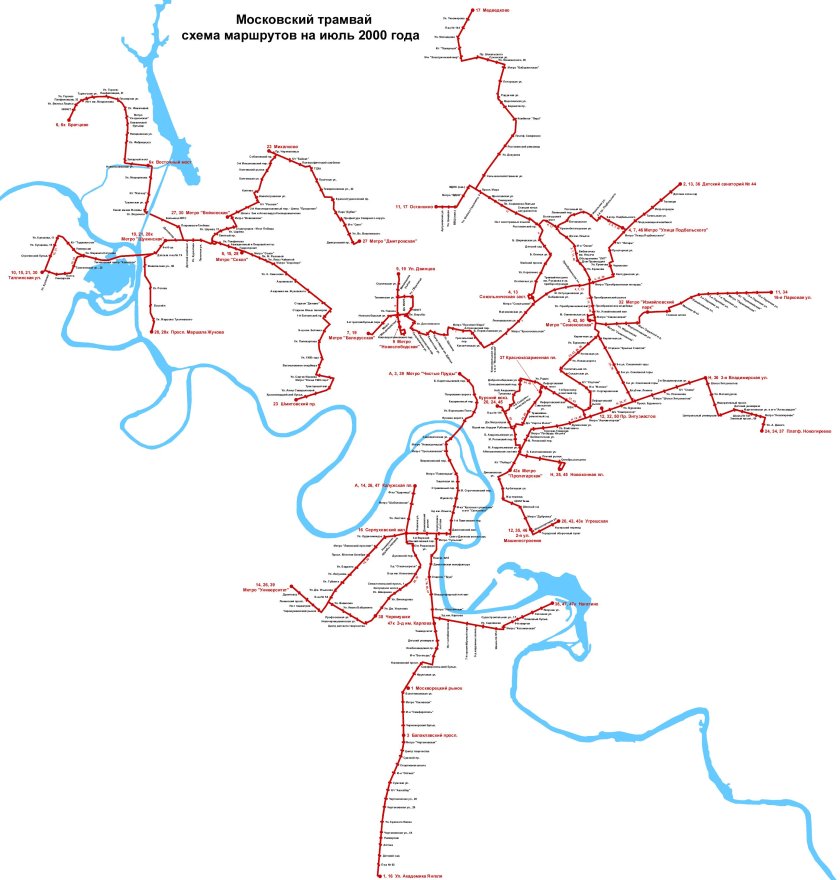 Схема трамваев Москвы