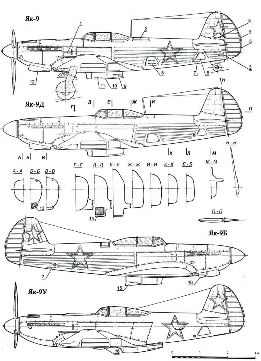 Чертёж самолета як-9у.