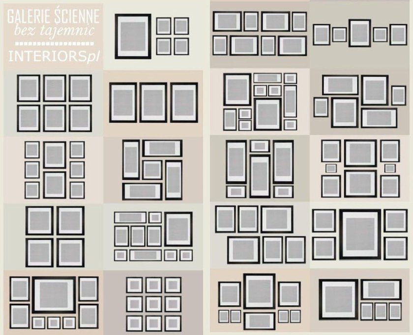 Расположение фоторамок на стене