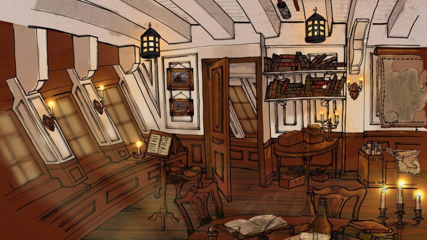 Капитанская каюта на пиратском корабле