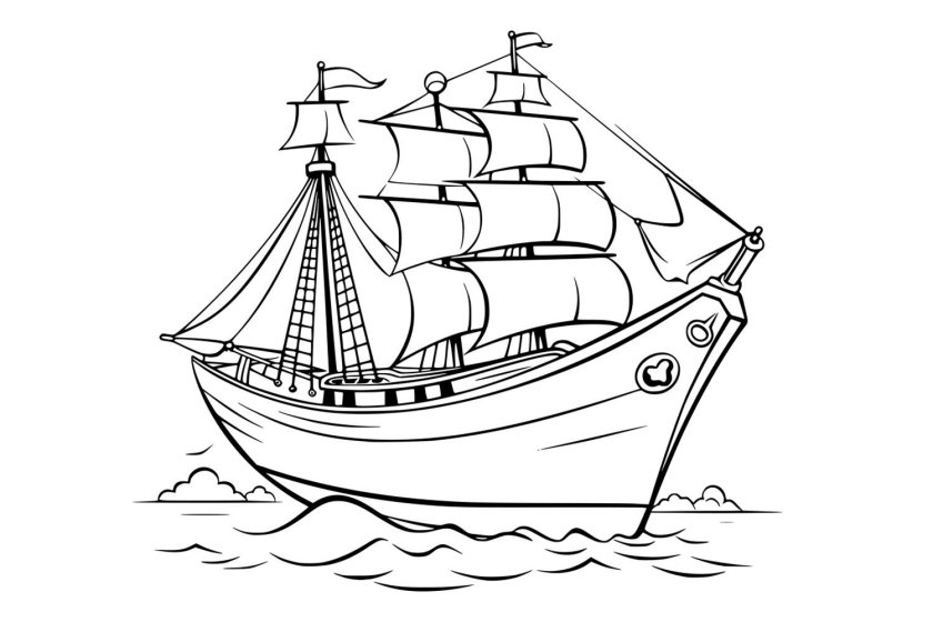 Корабль раскраска для детей
