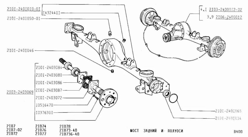 Схема задней полуоси ВАЗ 2107