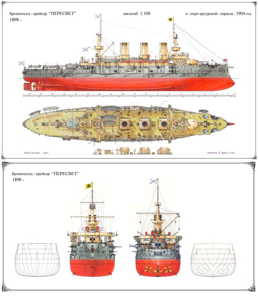 Эскадренный броненосец Пересвет чертёж