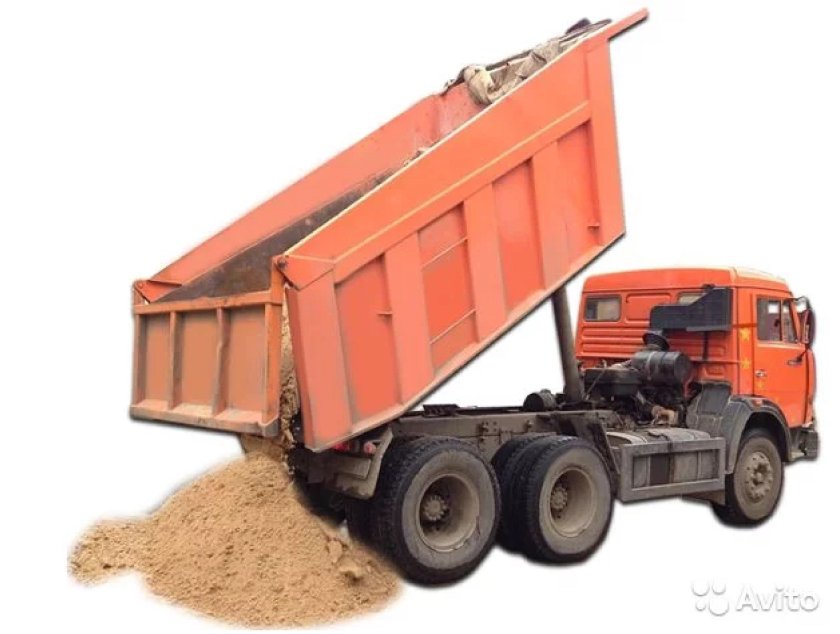 КАМАЗ 65115 выгружает песок