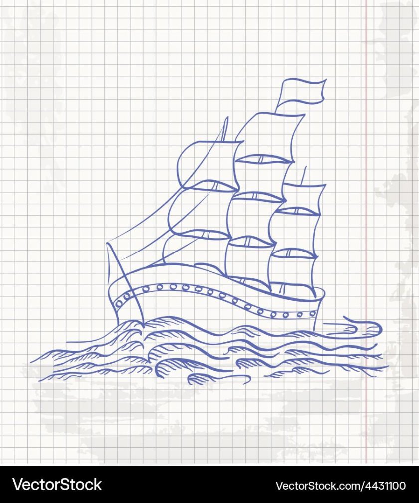 Корабль с парусами раскраска