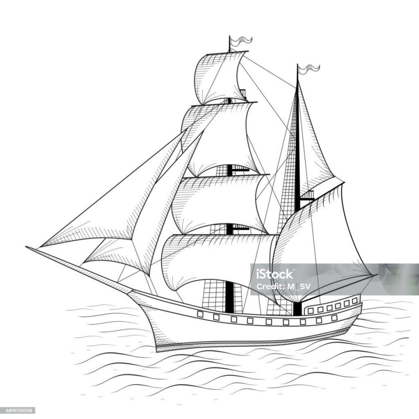 Рисунок кораблика с парусами