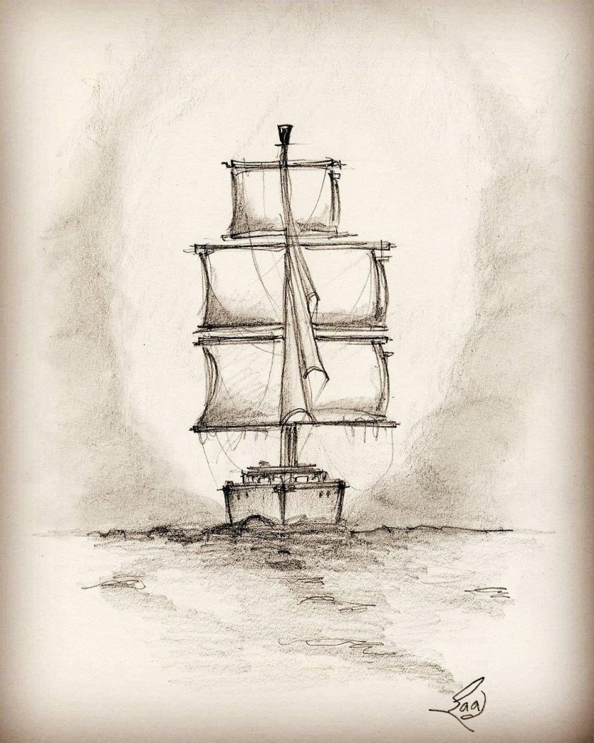 Парусник рисунок карандашом