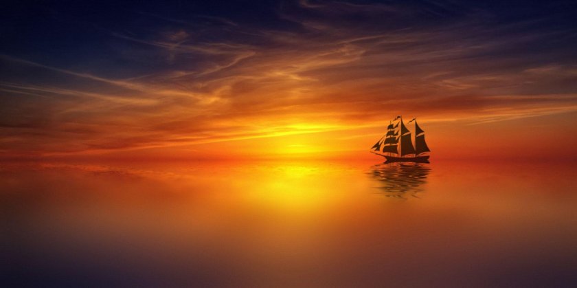 Море закат корабль