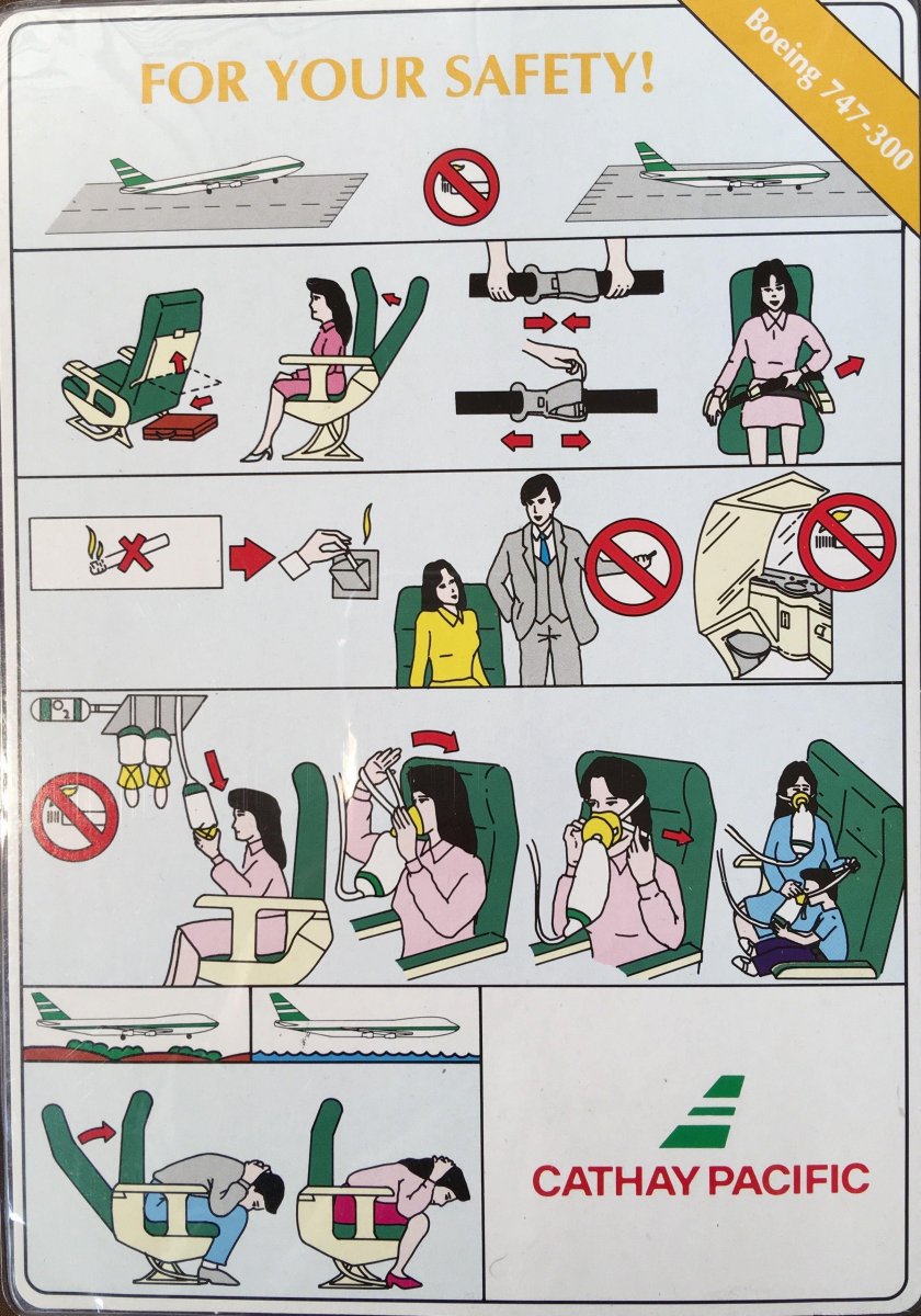 Плакат безопасности в самолете