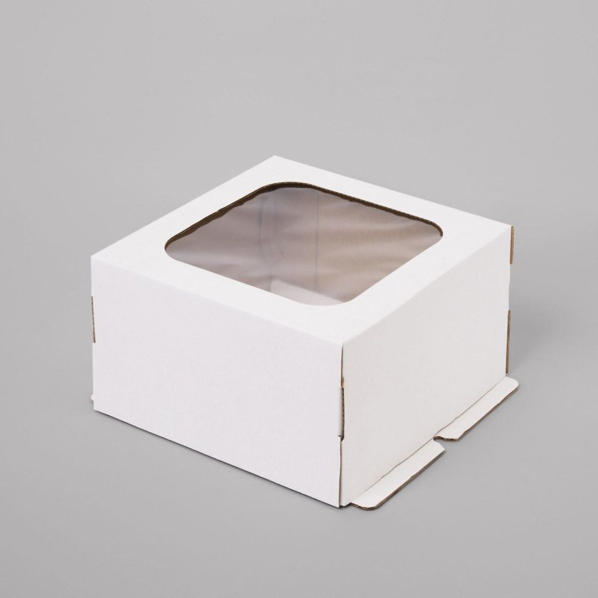 Коробка для торта, 220x220x130мм, гофрокартон, белая, с окном