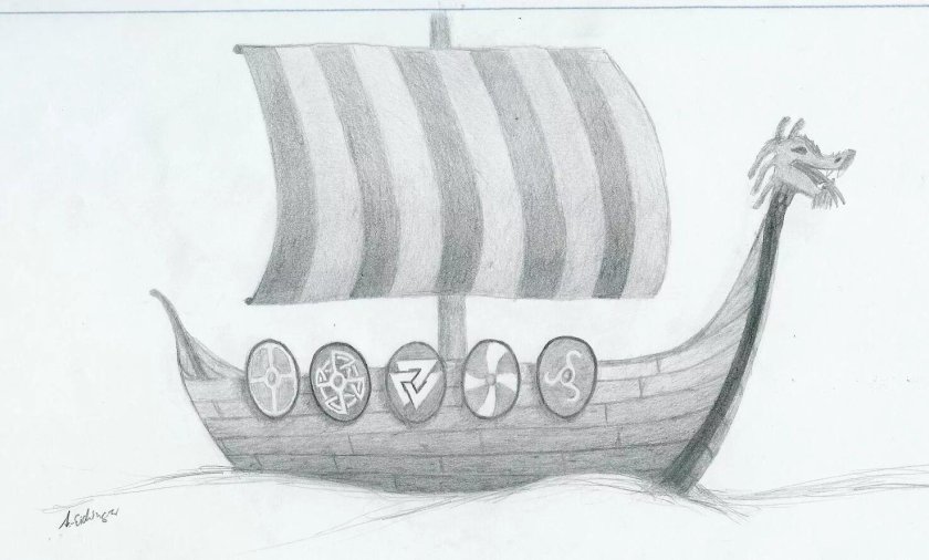 Нарисовать корабль викингов Драккар