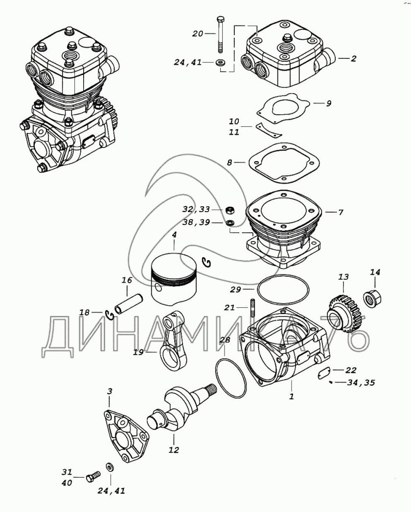 Компрессор КАМАЗ 740 одноцилиндровый